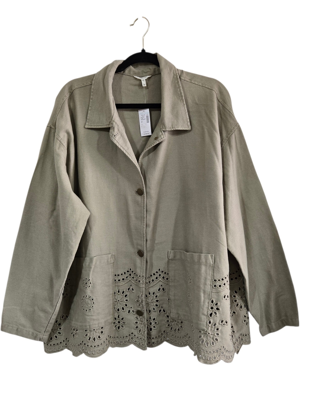 Maurices Eyelet Scallop Hem Lightweight Cotton Jacket - Taupe 2X New